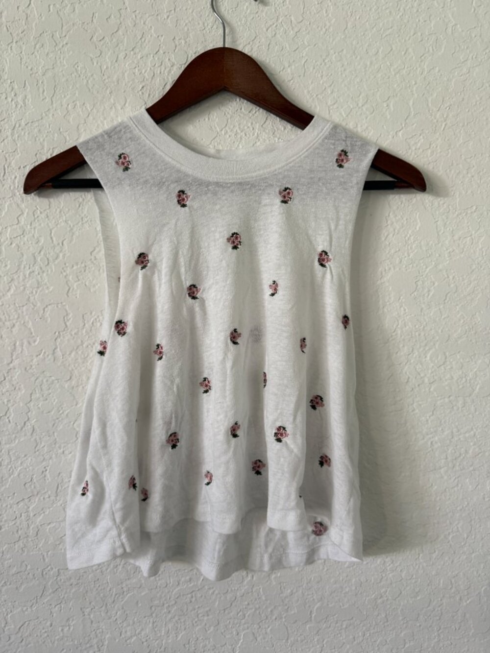 Spiritual Gangster Flowy Muscle Tank- M-Embroidered Pink/Green Flowers - Picture 6 of 14